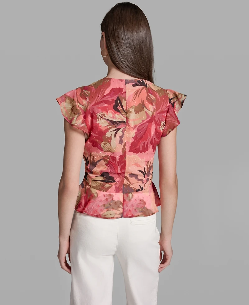 Bcbg Women's Ruched Flutter-Sleeve Printed Top