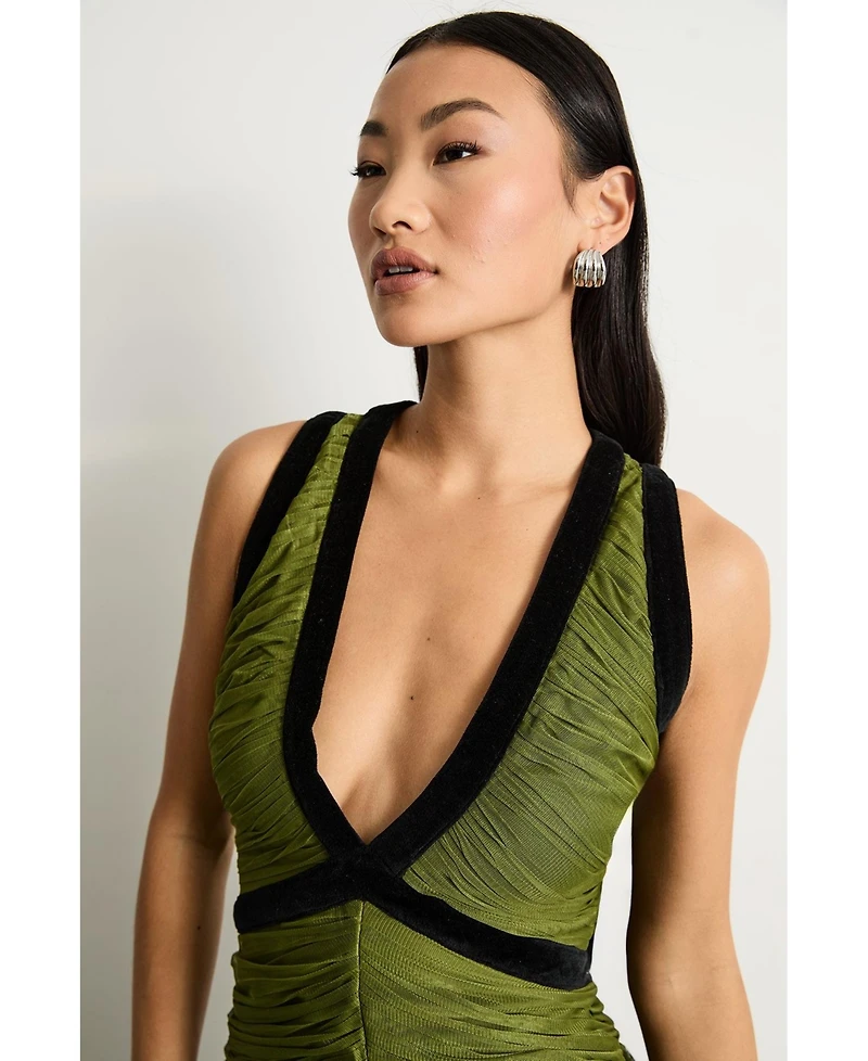 Warehouse Women's Petite Velvet Trim Tulle Maxi Dress