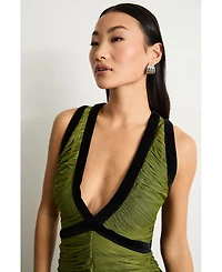 Warehouse Women's Petite Velvet Trim Tulle Maxi Dress