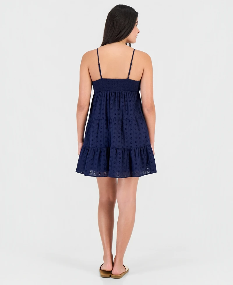 Madden Girl Juniors' Eyelet Embroidered Sleeveless Mini Dress