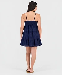 Madden Girl Juniors' Eyelet Embroidered Sleeveless Mini Dress