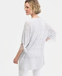 Jm Collection Women's Metallic Fringe Pointelle Cardigan, Macy's Exclusive