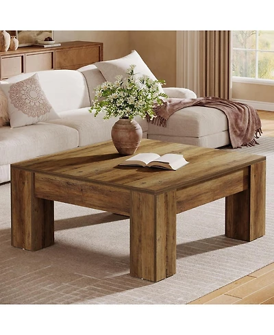 Tribesigns Square Coffee Table, 39-Inch Farmhouse Wooden Coffee Table with Sturdy Legs