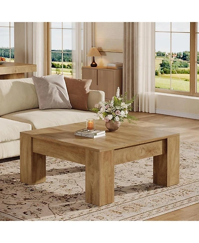 Tribesigns Square Coffee Table, 39-Inch Farmhouse Wooden Table with Sturdy Legs
