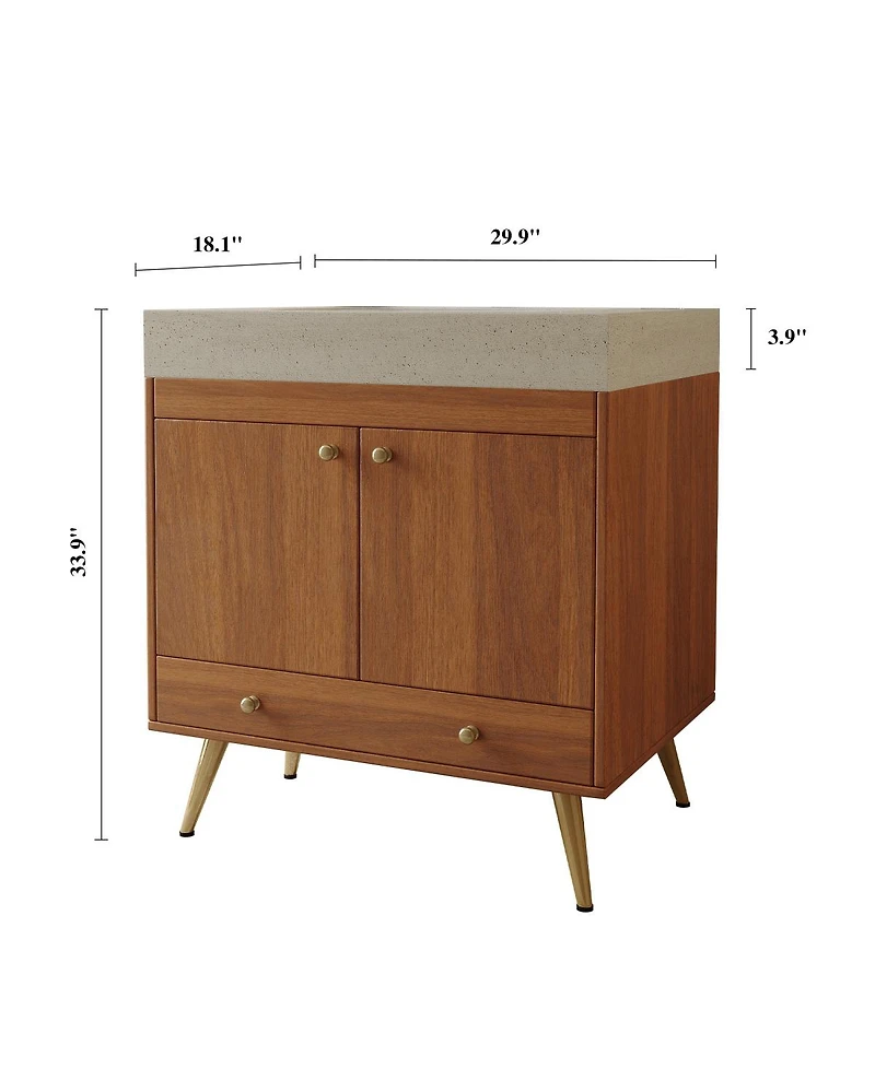 Sillysis 30" Freestanding Bathroom Vanity with Faux Marble Top, Ceramic Sink, Soft Close Storage for Small Bathrooms