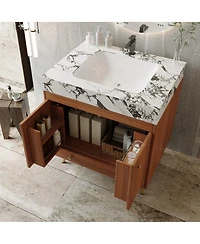 Sillysis 30" Freestanding Bathroom Vanity with Faux Marble Top, Ceramic Sink, Soft Close Storage for Small Bathrooms