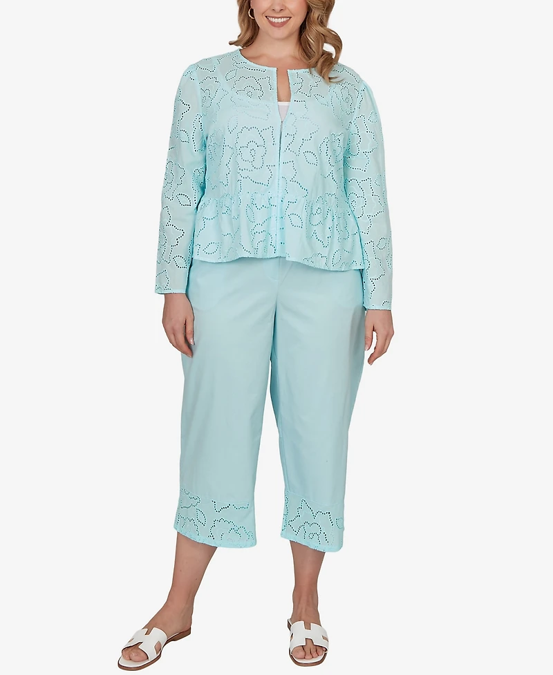 Ruby Rd. Plus Floral Eyelet Peplum Jacket