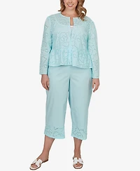 Ruby Rd. Plus Floral Eyelet Peplum Jacket