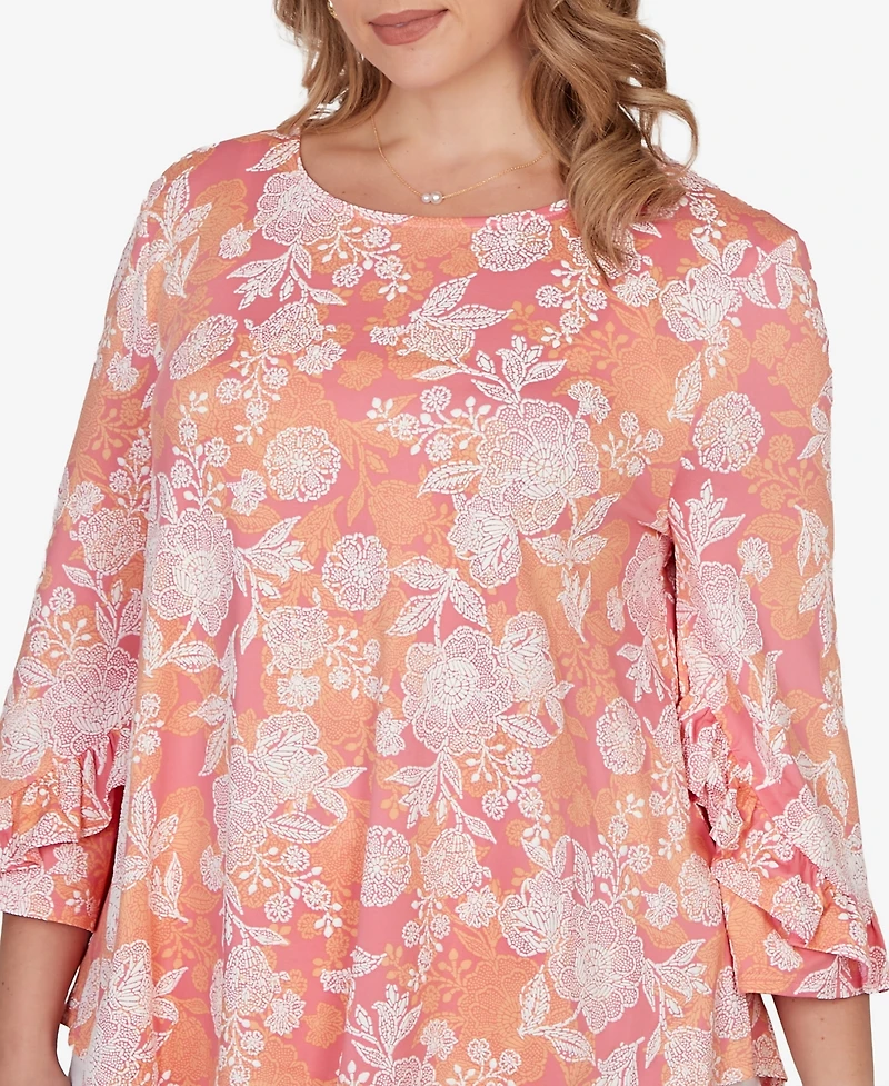 Ruby Rd. Plus Floral Puff Print Ruffle Knit Top