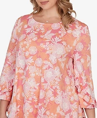 Ruby Rd. Plus Floral Puff Print Ruffle Knit Top
