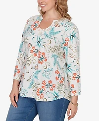 Ruby Rd. Plus Embellished Oceania Floral Knit Top