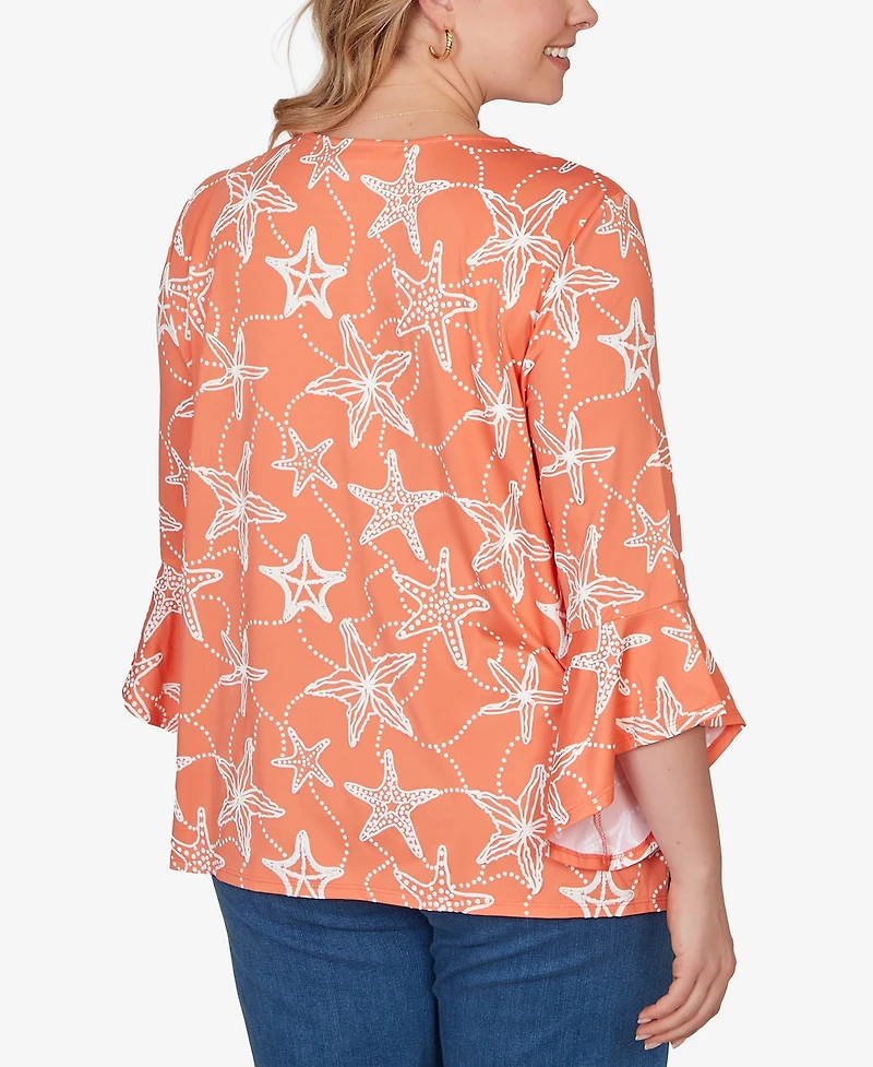 Ruby Rd. Plus Starfish Puff Print Flutter Sleeve Top