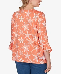 Ruby Rd. Plus Starfish Puff Print Flutter Sleeve Top