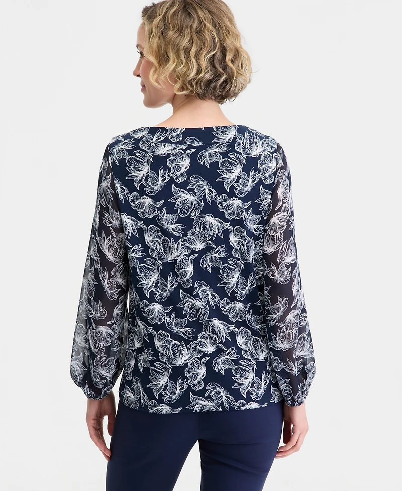 Jm Collection Women's Printed Mixed-Media Top, Macy's Exclusive