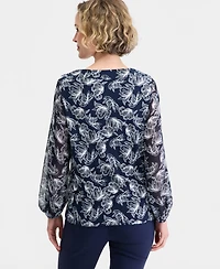 Jm Collection Women's Printed Mixed-Media Top, Macy's Exclusive