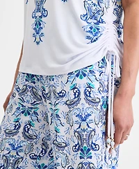 Jm Collection Women's Printed Side Ruched Boat-Neck Top, Macy's Exclusive