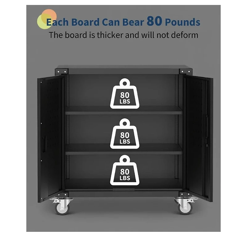 gaomon 36" Metal Storage Cabinet, with Lock, Mobile Tool Cabinet with 2 Adjustable Shelves & 4 Wheels, Heavy Duty Steel Organizer for Garage, Wor