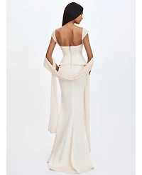 Miss Circle Women's Jessalyn Ivory Sweetheart Peplum Mermaid Wedding Dress with Chiffon Scarf