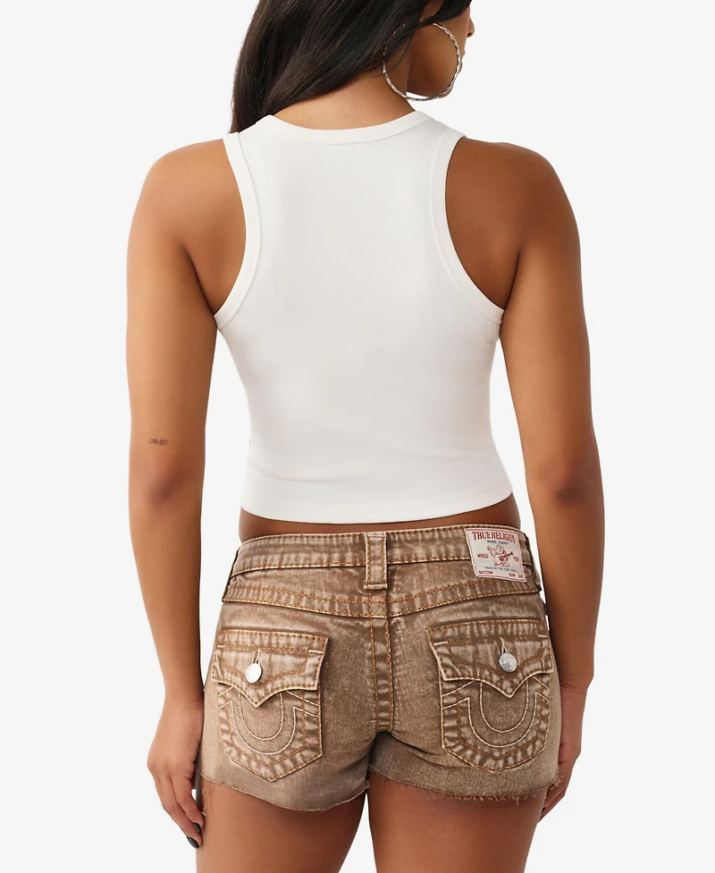 True Religion Women's Applique Lace Up Rib Tank Top