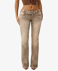 True Religion Women's Belted Joey Low-Rise Flare Big T-Flap Jeans