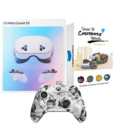 Meta Quest 3S 128GB Virtual Reality Vr Headset with Storm Breaker Xbox Controller and MightySkins Custom Skin Code Bundle