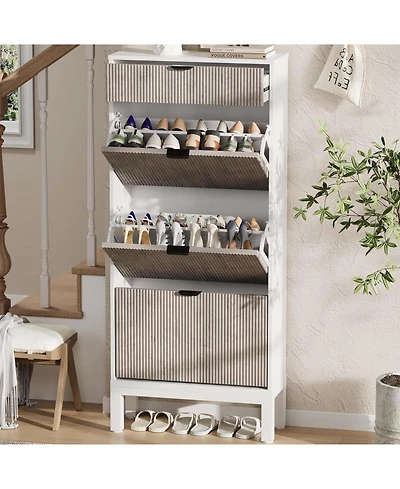 gaomon Shoe Storage Cabinet with 3 Flip Drawers Entry Rack with Iron Legs Fluted Organizer Entryway