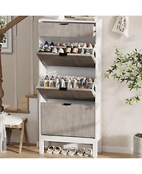 gaomon Shoe Storage Cabinet with 3 Flip Drawers Entry Rack with Iron Legs Fluted Organizer Entryway