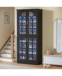 Tribesigns 68.94" Tall Shoe Cabinet with Doors and Led Lights Set of 2, 8-Tier Wooden Rack Organizer Adjustable Shelves