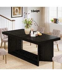 Tribesigns Dining Table for 4-6, Farmhouse Kitchen Table with Heavy Duty Pedestal, Rectangular Wooden Dinner Furniture, Black