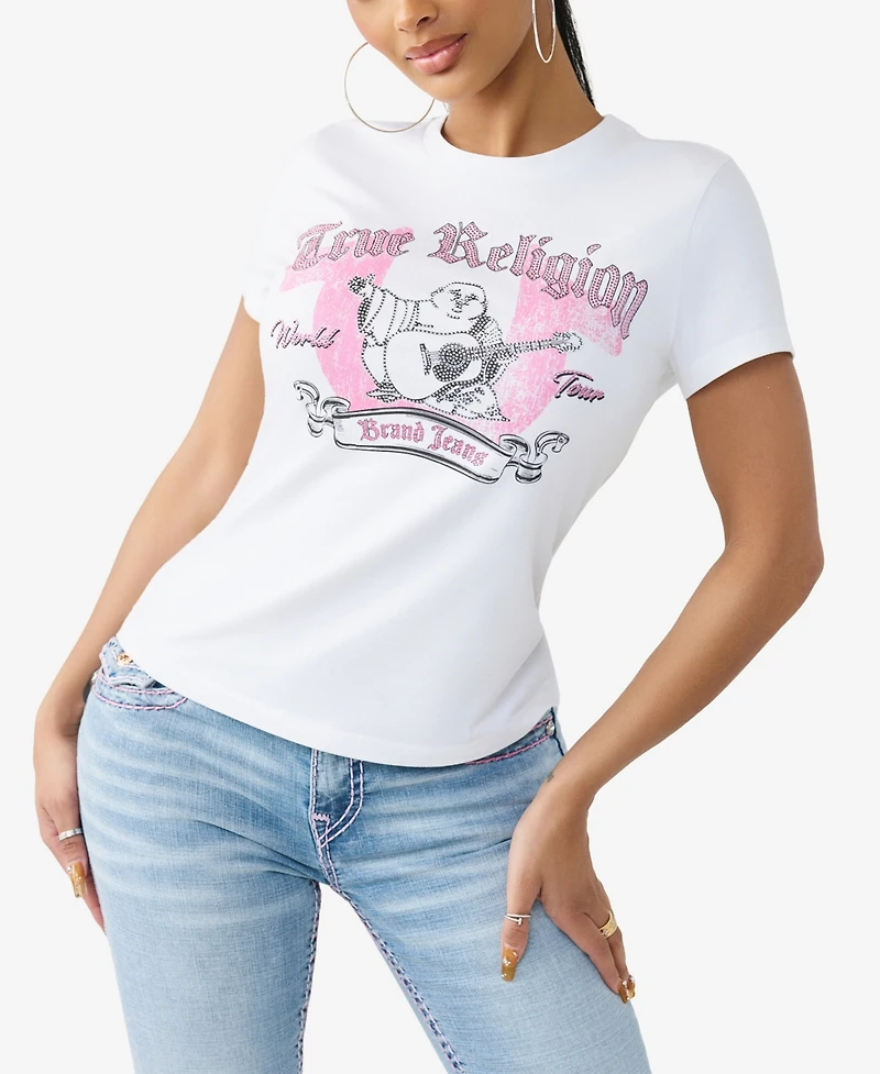 True Religion Women's Crystal Classic Crew Neck T-Shirt