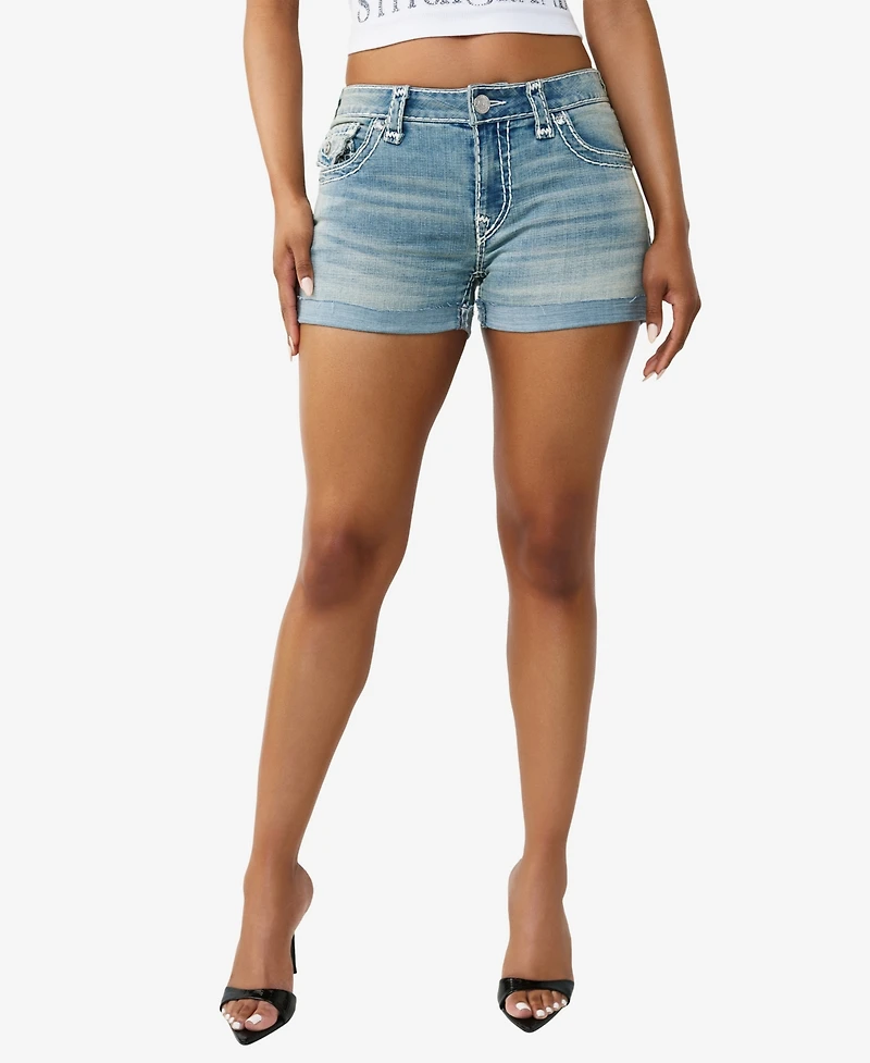 True Religion Women's Jennie Mid-Rise Super T-Flap Shorts