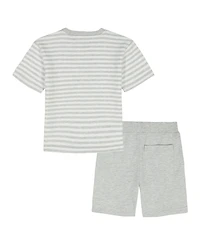 Calvin Klein Toddler and Little Boys' 2T-7 Relaxed Striped T-shirt French Terry Cargo Shorts, 2-Piece Set