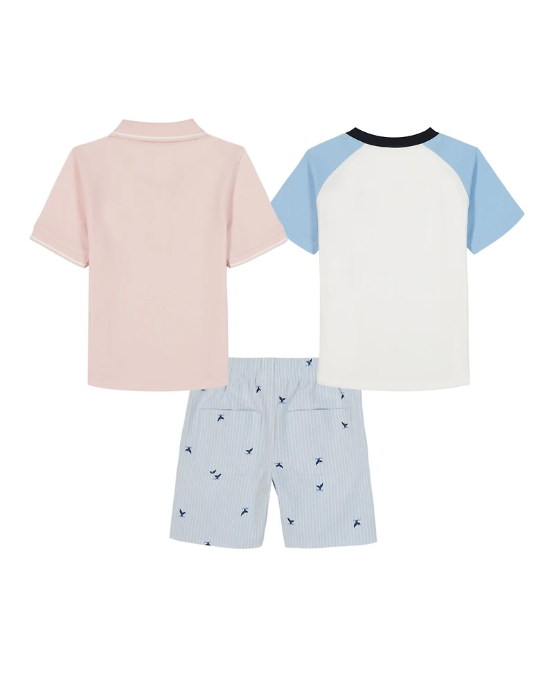 Kids Headquarters Boys' Toddler 2T-5T Tipped Polo, Baseball T-Shirt and Striped Oxford Shorts, 3-piece Set