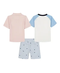 Kids Headquarters Boys' Toddler 2T-5T Tipped Polo, Baseball T-Shirt and Striped Oxford Shorts, 3-piece Set