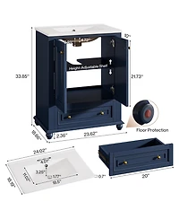 Tribesigns 24" Modern Freestanding Solid Wood Bathroom Vanity with Ceramic Sink, Adjustable Shelf Storage, Soft-Close Cabinet & Drawer