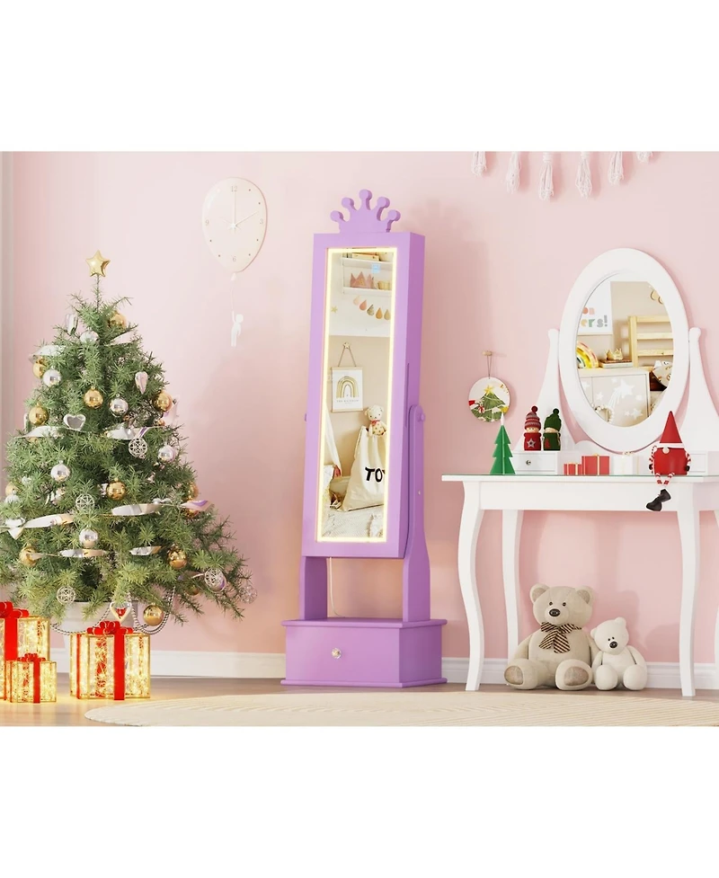 gaomon Kids Jewelry Armoire with Full-Length Mirror and Led Light