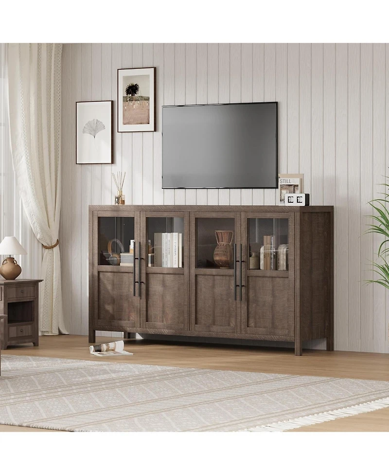 gaomon Sideboard Buffet Cabinet with 4 Glass Doors, 55 in Buffet Table Coffee Bar Wine Bar Display Cabinet for Kitchen Dining Room