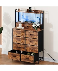 gaomon Rustic Dresser for Bedroom with Charging Station, App Controlled Rgb Led