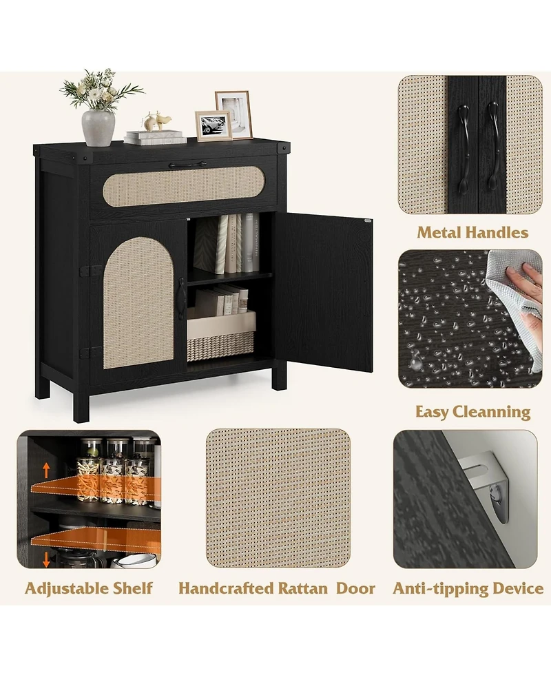 gaomon Rattan Cabinet with Drawer Buffet Sideboard with Synthetic Rattan Doors Adjustable Storage