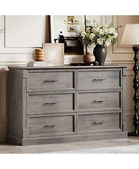 gaomon Farmhouse 6 Drawer Dresser 47 Inch Long Wood Chest Organizer Rustic Storage for Bedroom Living Room Washed