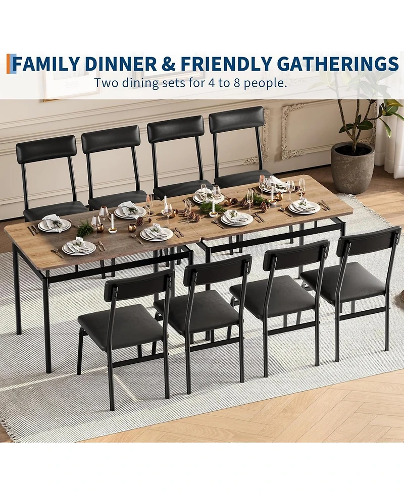 gaomon 5 Piece Dining Table Set for 4, Wood Table with 4 Upholstered Chairs, Industrial Frame Dinette for Kitchen, Rustic Brown