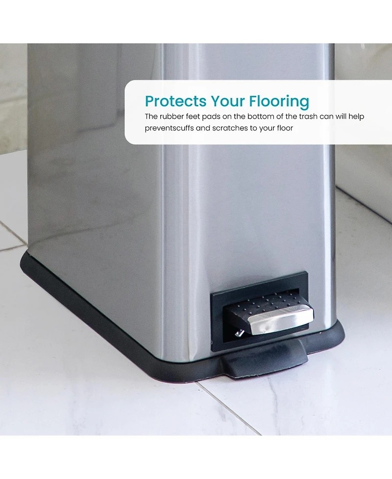 Home Zone Living 3 Gallon Slim Stainless Steel Trash Can with Soft Close Lid and Removable Liner