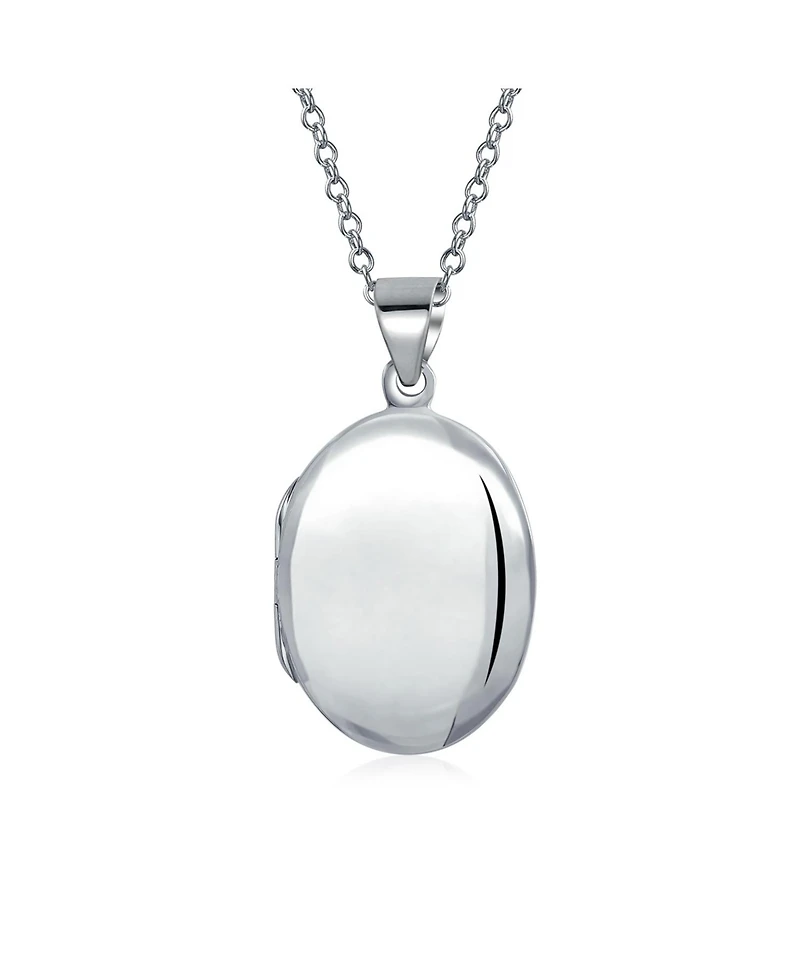 Bling Jewelry Simple Plain Oval Photo Locket .925 Sterling Silver Necklace Pendant