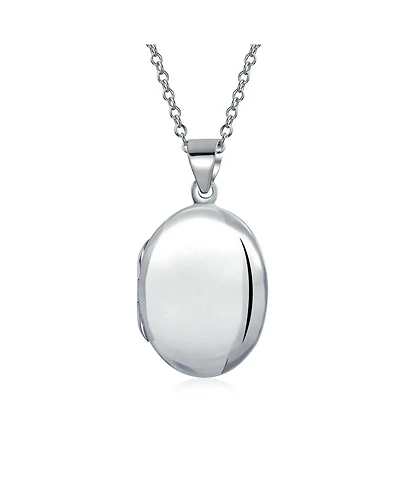 Bling Jewelry Simple Plain Oval Photo Locket .925 Sterling Silver Necklace Pendant