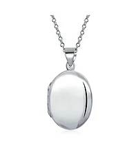 Bling Jewelry Simple Plain Oval Photo Locket .925 Sterling Silver Necklace Pendant