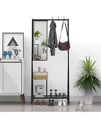 Rainsken Coat Rack with Mirror, Industrial Style Multifunctional Hall Tree with Shelf, Hooks for Living Room, Entryway, Hallway