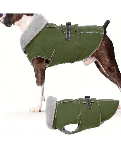 Aronkl Reflective Waterproof Dog Jacket with Fur Collar & Adjustable Buckle for Cold Weather