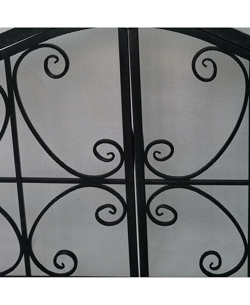 flynama Iron Fireplace Screen 43 Inch with Scrollwork and Mesh Design