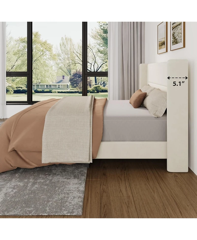 gaomon Bed Frame with Wingback Headboard, Velvet Upholstered Platform Bedframe Wood Slats, No Box Spring Needed