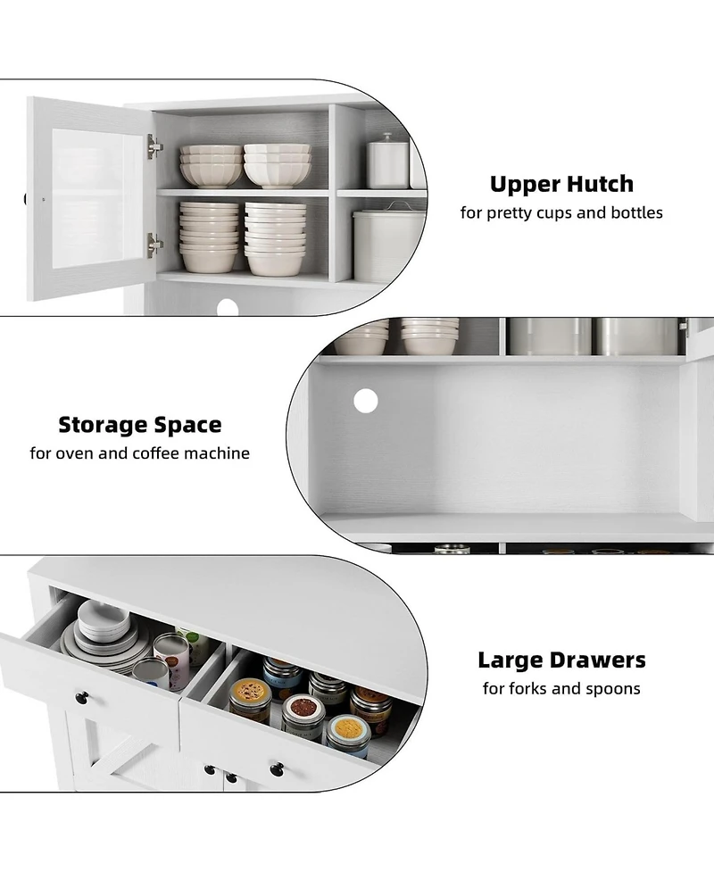 gaomon Tall Kitchen Pantry Cabinet with Microwave Stand and Coffee Bar 4 Doors